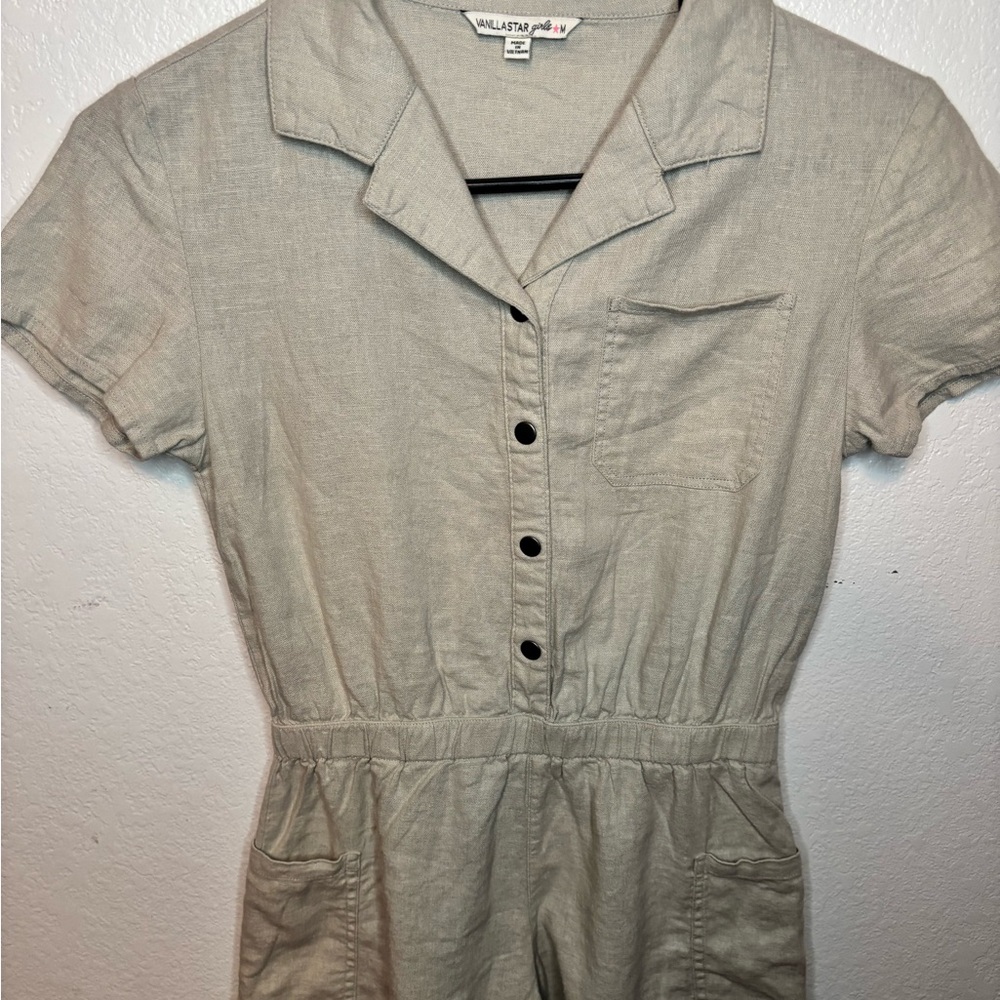Vanilla star girls Beige Button-Up Shorts Jumpsuit M